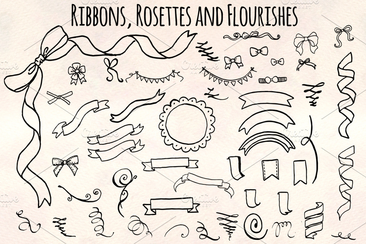 Ribbons Rosettes Flourishes Bundle, an Illustration by Violet LeBeaux (Photo 1 of 4)