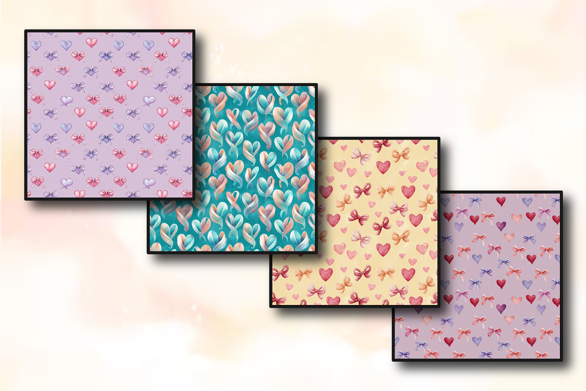 Blushing Hearts & Bows Seamless Patt, an Illustration by RobertsArt (Photo 2 of 4)