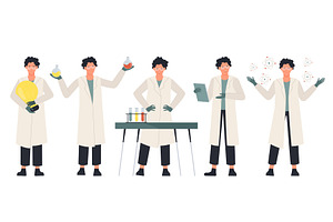 Male Scientist Character Poses, an Illustration by Flashvector