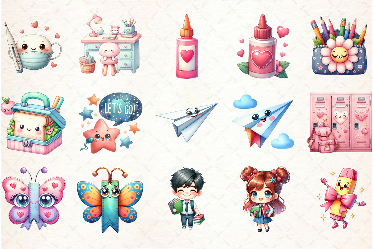 Kawaii Hello School Clipart Bundle, an Illustration by Libby Wishes (Photo 2 of 6)