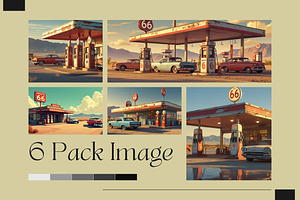 6 Retro Route 66 Gas Station Photos, an Industrial Photo by adenpinkstore
