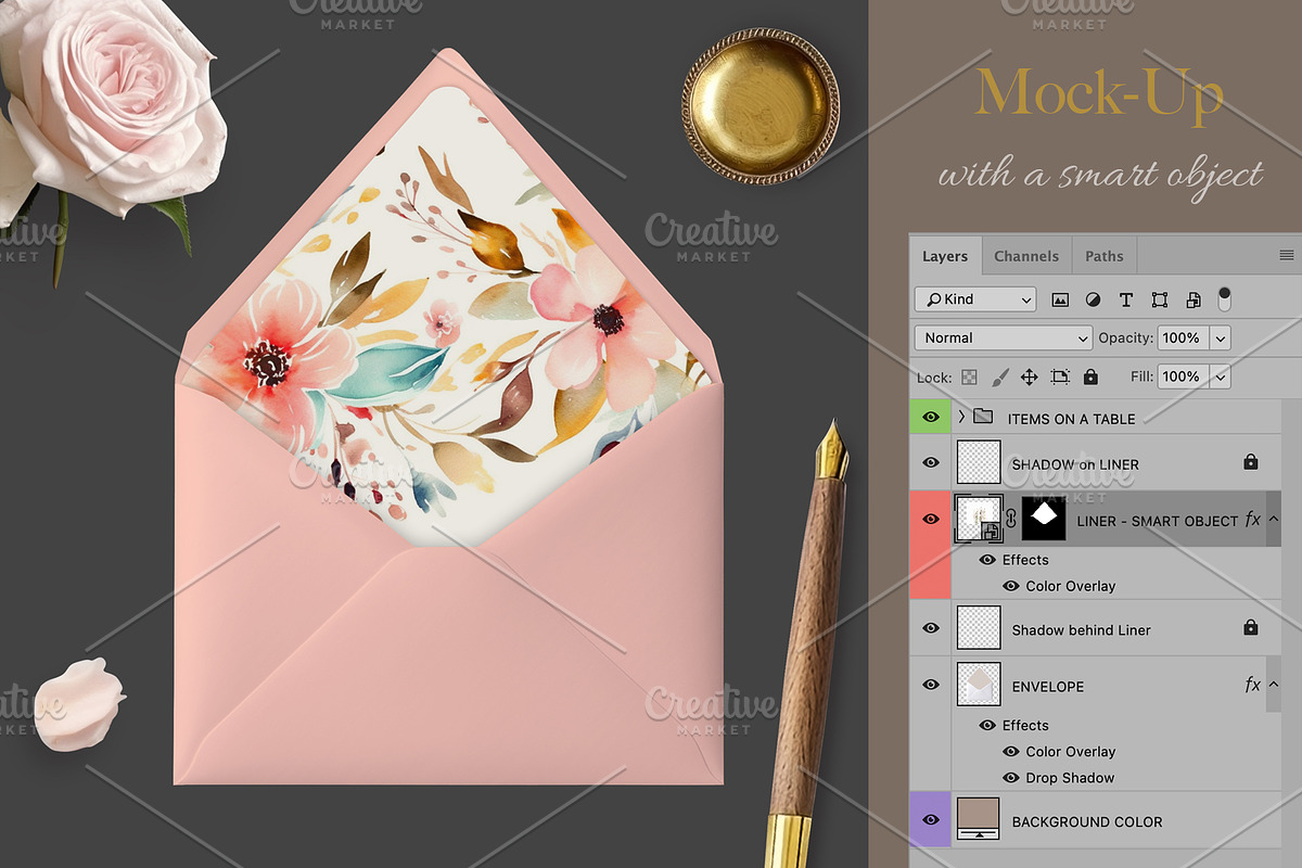Envelope Liner Mock-up PSD - 2, an Advertising Mockup by Maddy's Art & Mockups (Photo 2 of 3)