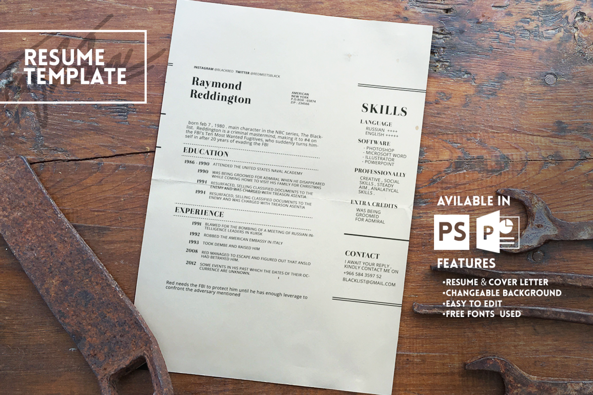Blacklist Resume Template, a Resume Template by Fay Zodiac (Photo 1 of 3)