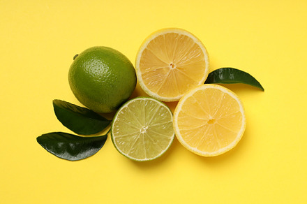 Concept of tasty food with citrus fruits on yellow background, a Food & Drink Photo by AtlasStudio PRO