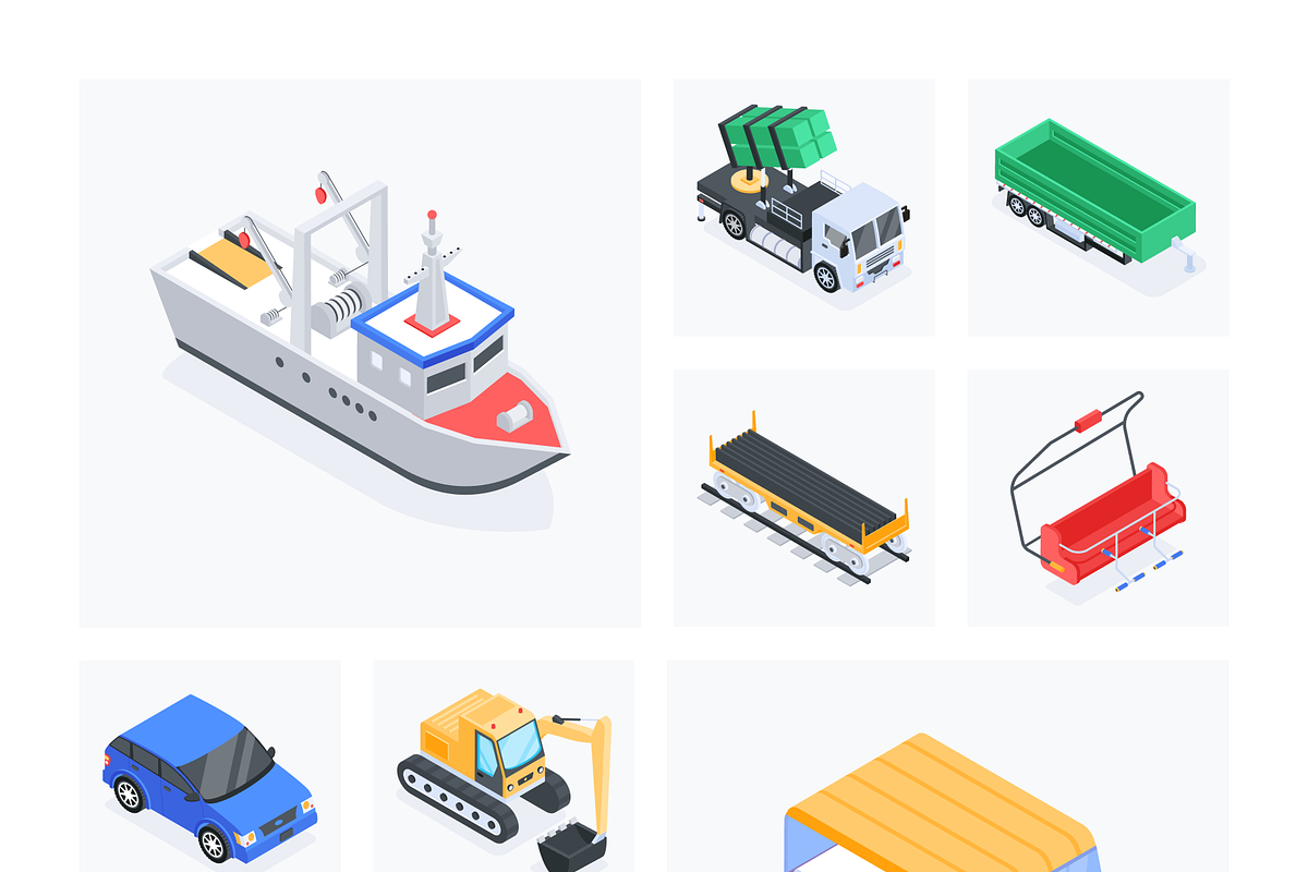 Isometric Transportation Icons, a Duotone Icon by Vectors Market (Photo 9 of 9)