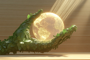 Earth Day concept with glowing earth, a Photo by Dvoevnore photos