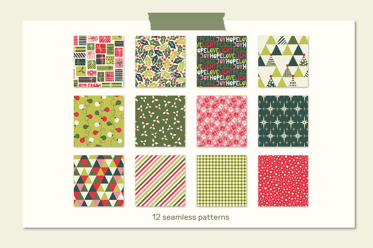 Retro Christmas Clipart and Patterns, a Pattern Graphic by PATTERNS etc. (Photo 8 of 10)