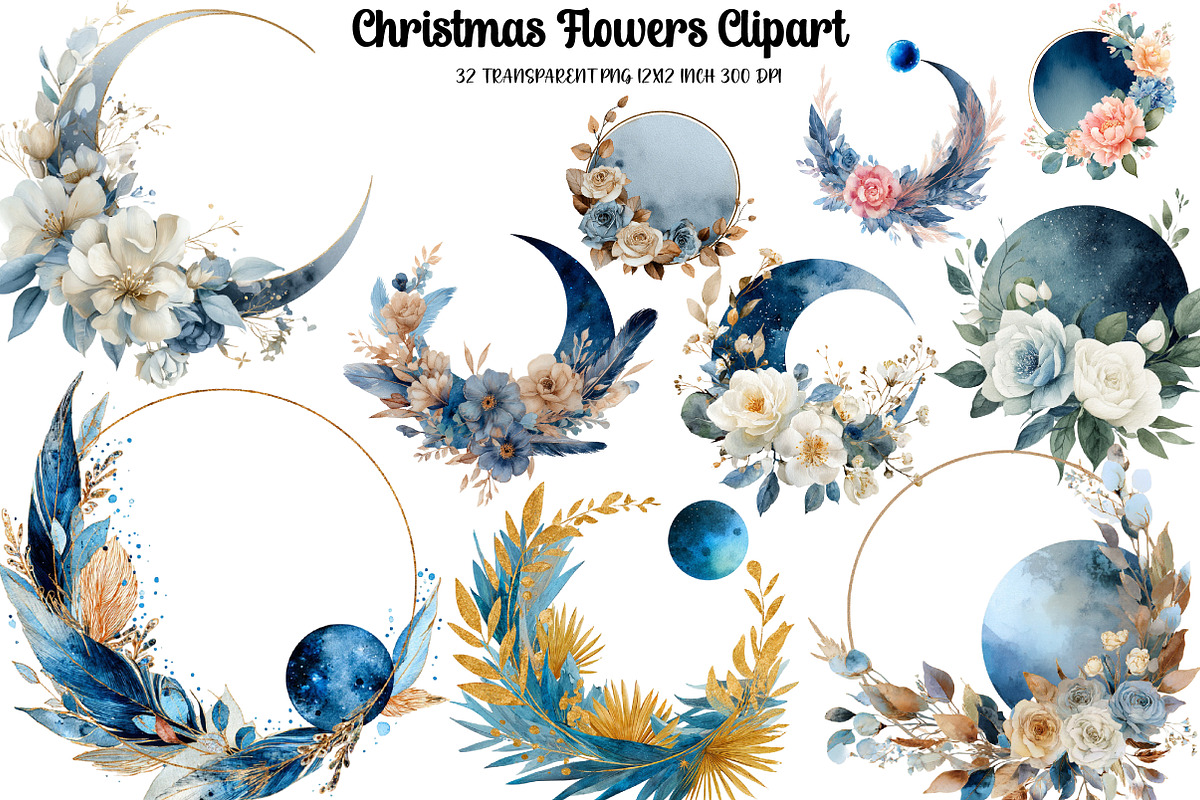 Christmas Flowers Clipart, an Illustration by DreamArtGraphic (Photo 1 of 5)