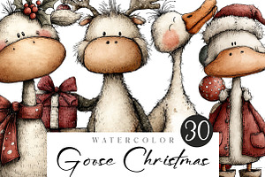Funny Goose Christmas Clipart, an Illustration by CreationArt