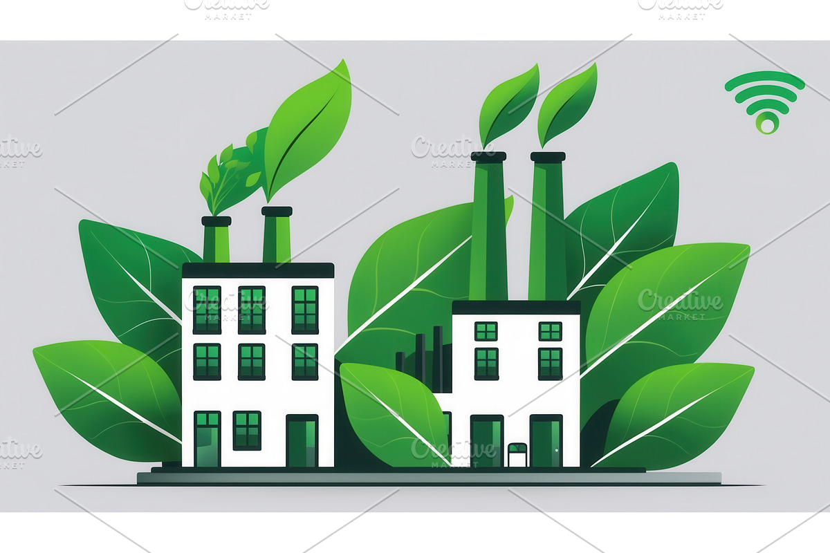 Eco-friendly factories with green, an Illustration by tilialucida