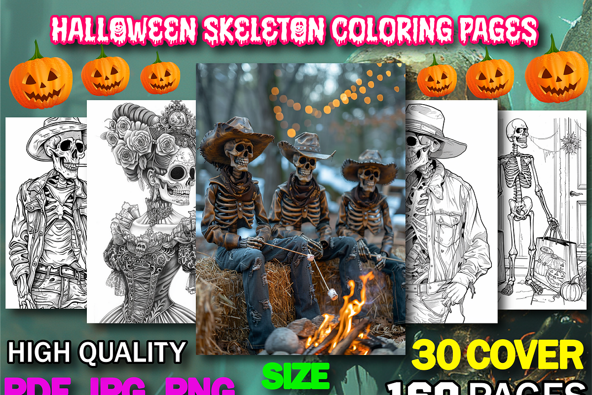 Halloween Skeleton Coloring Book, an Animal Illustration by Printable Design Store (Photo 1 of 7)