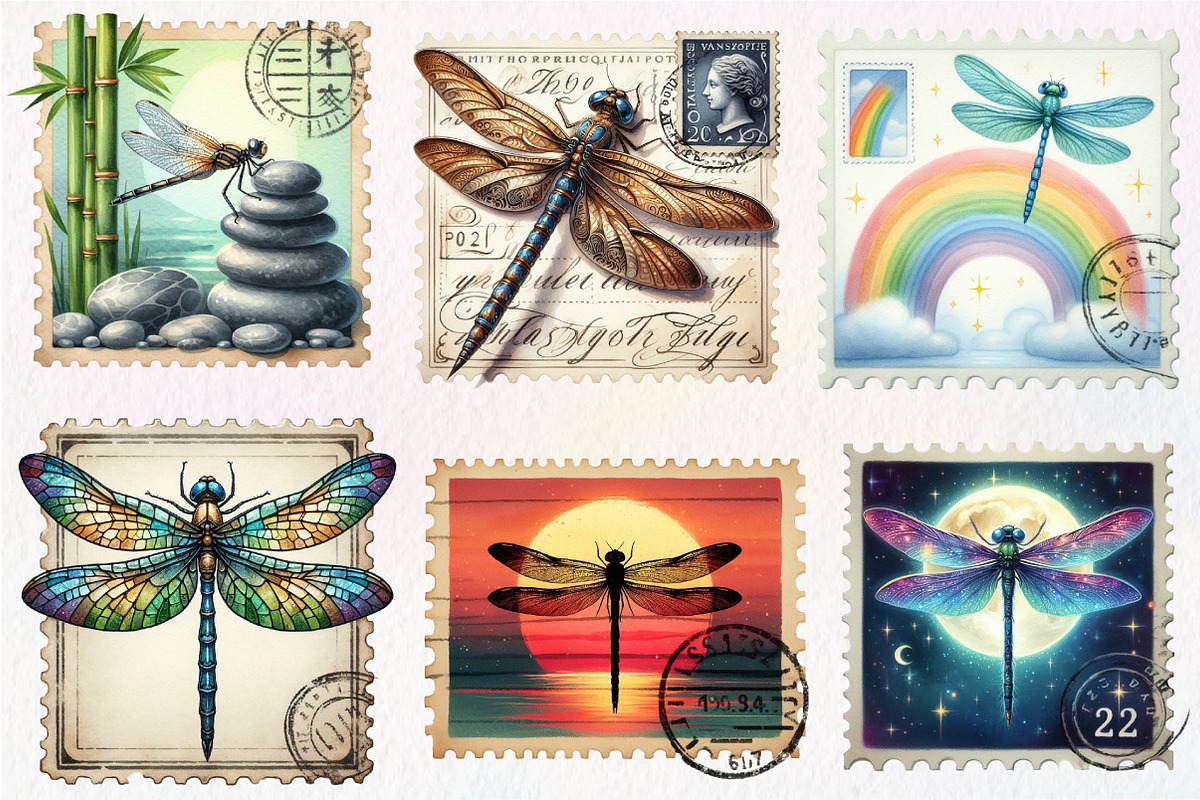 Dragonfly Postage Stamps Clipart, an Illustration by CreationArt (Photo 4 of 5)