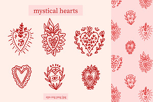 Mystical Heart. Clipart + Pattern, an Object Graphic by Viaireshop