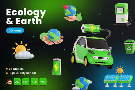 Ecology & Earth 3D Icons, an Environmental 3D Model by Azam Creative