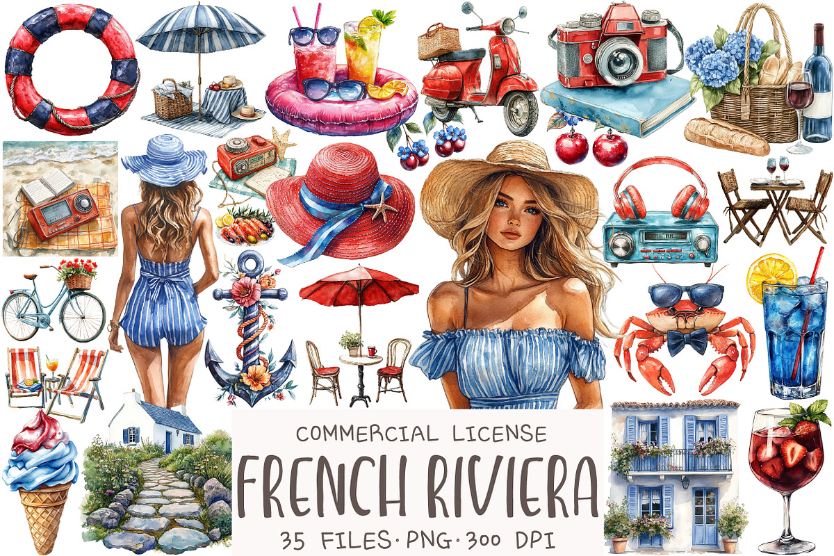 French Riviera Summer Clipart, an Illustration by OK Design (Photo 1 of 5)