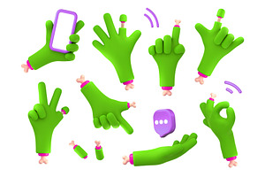 Zombie Hands 3d Render Set, Green