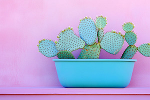 Opuntia cactus in a blue pot, an Abstract Photo by Imaginarium