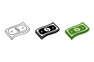 Dollar bills icon set. Cash money, a Finance Illustration by GraphiShop