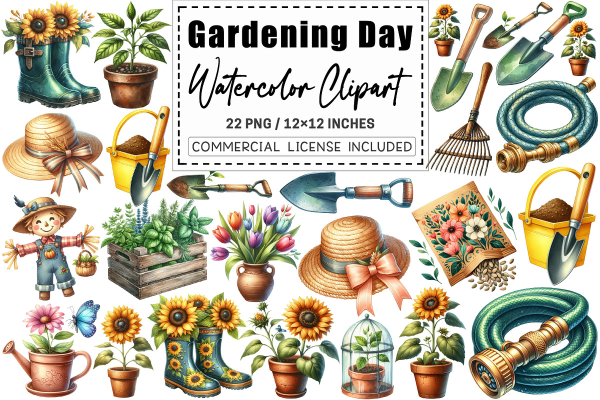 Gardening Day Watercolor Clipart, a Graphic by CitraGraphics (Photo 1 of 4)