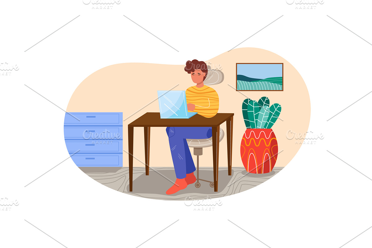 Man office worker sitting at desk, a Person Illustration by vectorpointstudio