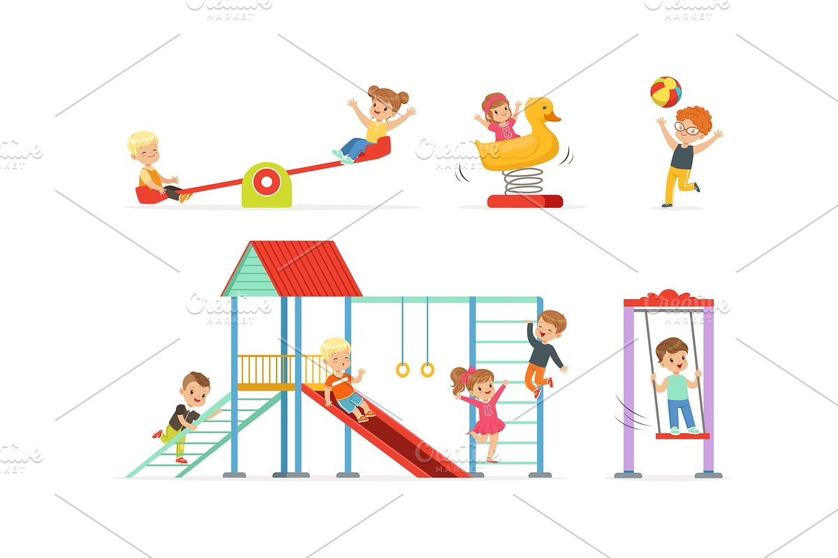 Little Children Playing at, a Person Illustration by TopVectors