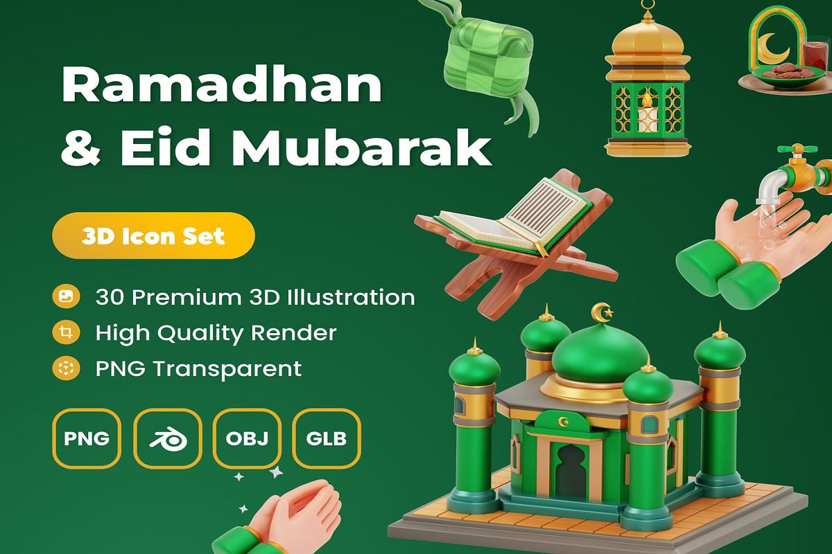 Ramadhan & Eid Mubarak 3D Asset, an Object Illustration by Lumina_ui_ux202 (Photo 1 of 6)