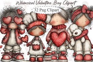 Whimsical Valentine Boy Clipart, an Illustration by designcity5
