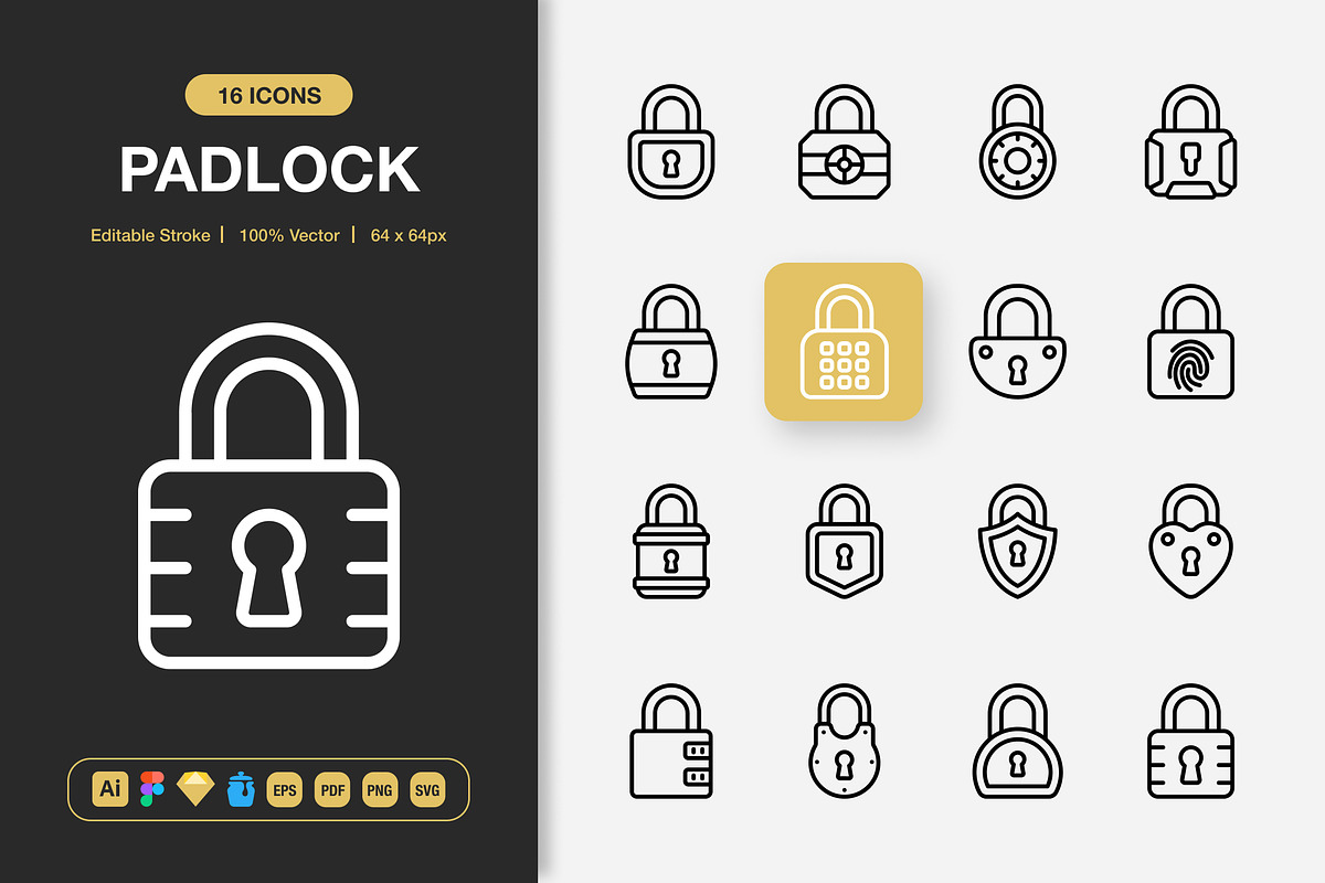 Padlock Icons, an Outline Icon by Spacepixel Creative