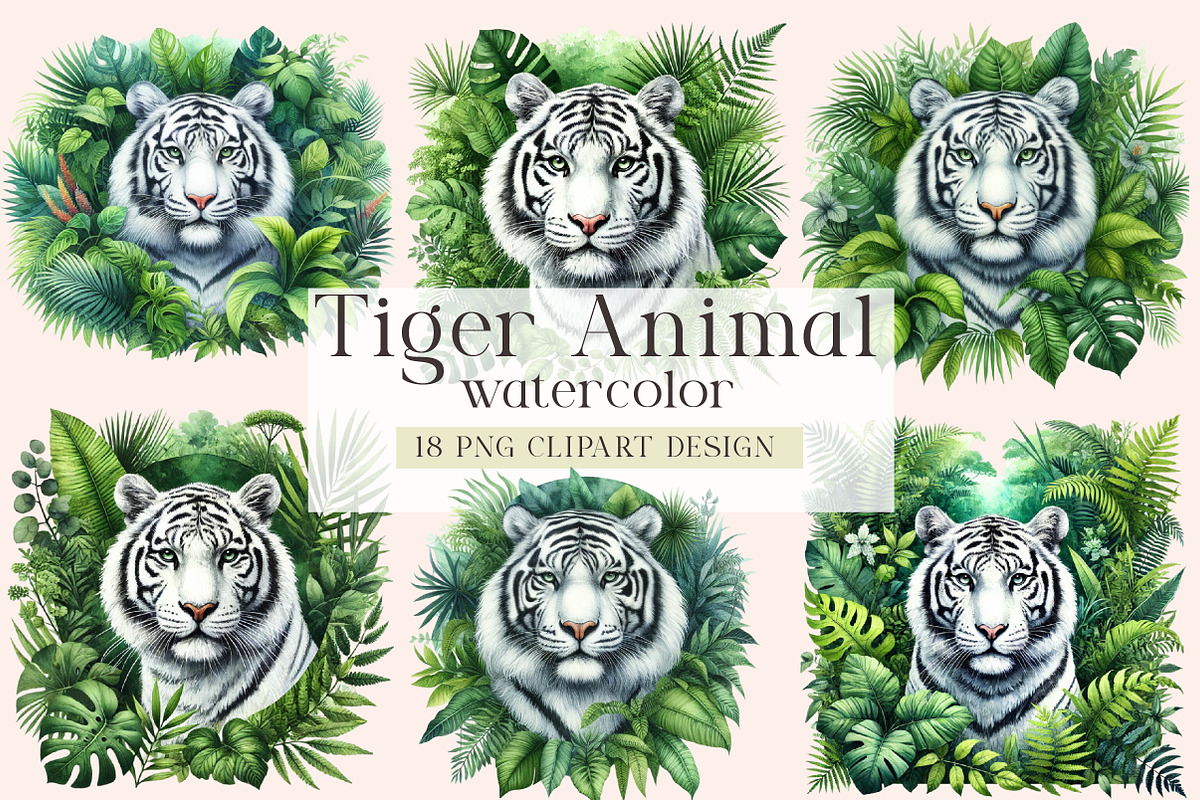 White Tiger Watercolor Animal, a Seasonal Illustration by DreamArtGraphic (Photo 1 of 4)