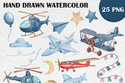 Watercolor Airplanes Clipart, a Transportation Illustration by PatternPalette (Thumbnail 2 of 2)
