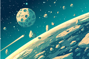 Cartoon spaceship flying near a, a Technology Illustration by LadadikArt