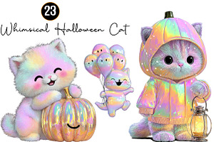 Whimsical Halloween Cat Clipart, a Seasonal Illustration by DreamArtGraphic