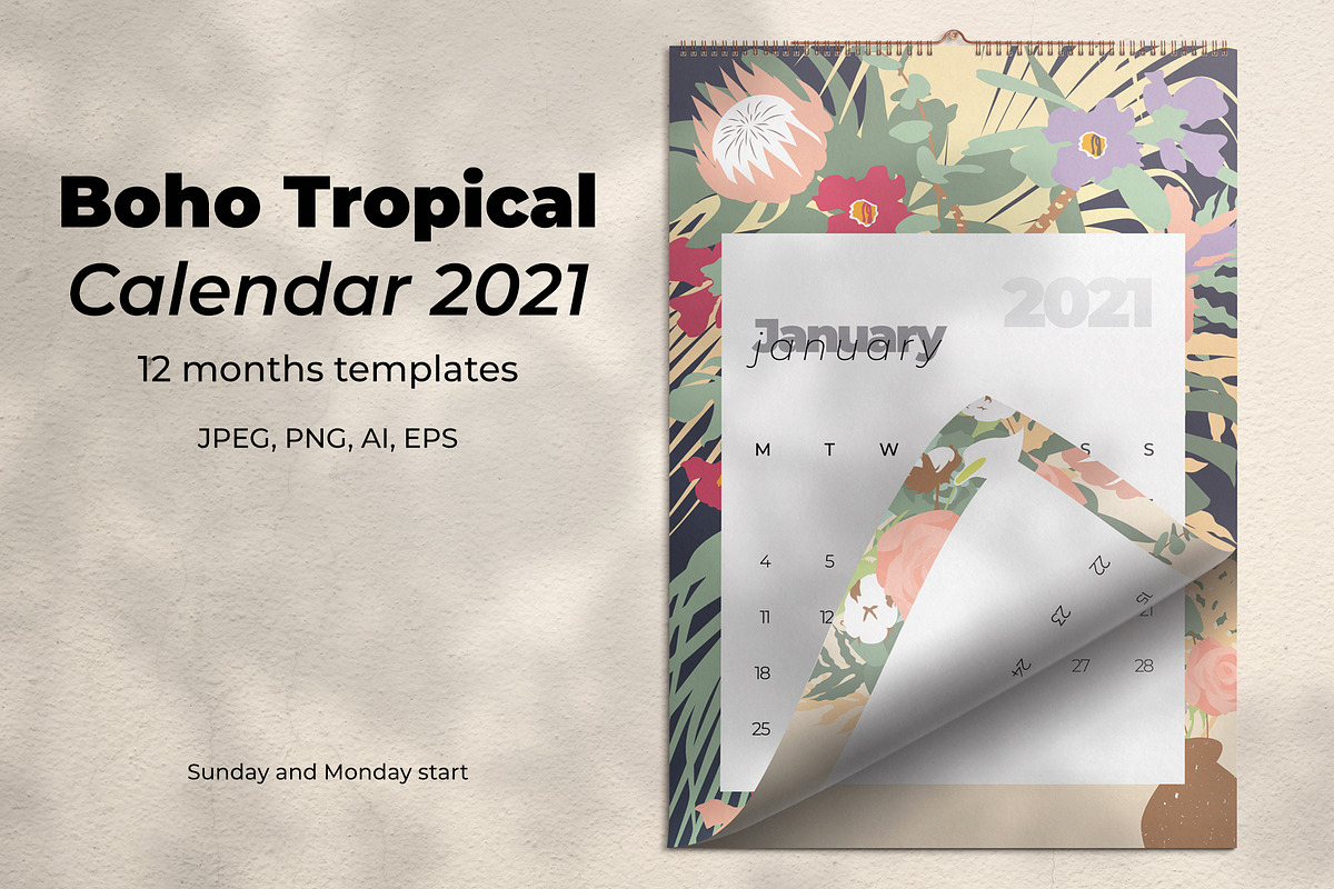 Boho Calendar Template 2021, a Stationery Template by Rose Design (Photo 1 of 6)