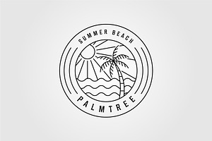 Tropical Island Line Art Logo Design