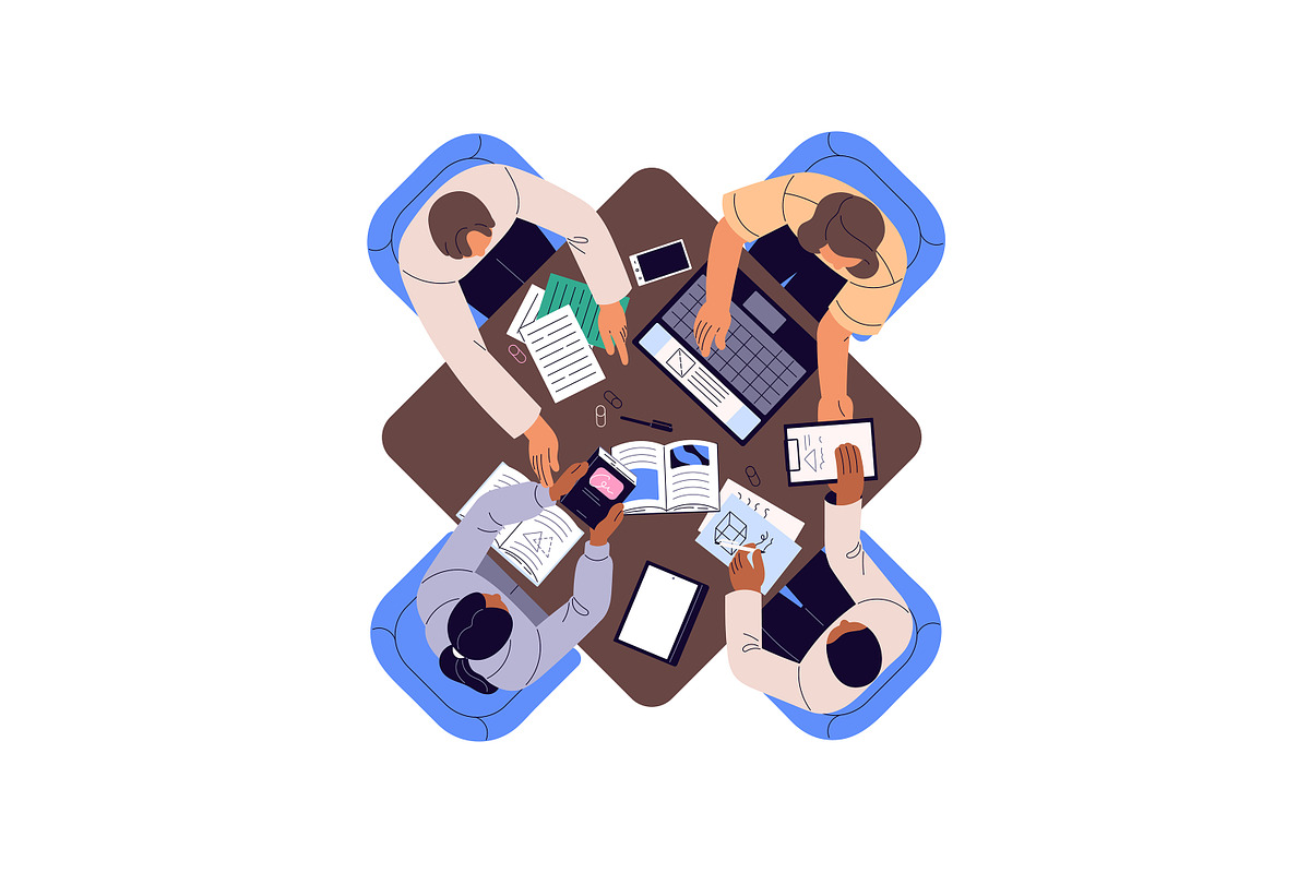 People work at table, top view set, a Work Illustration by PaperTrident (Photo 8 of 9)