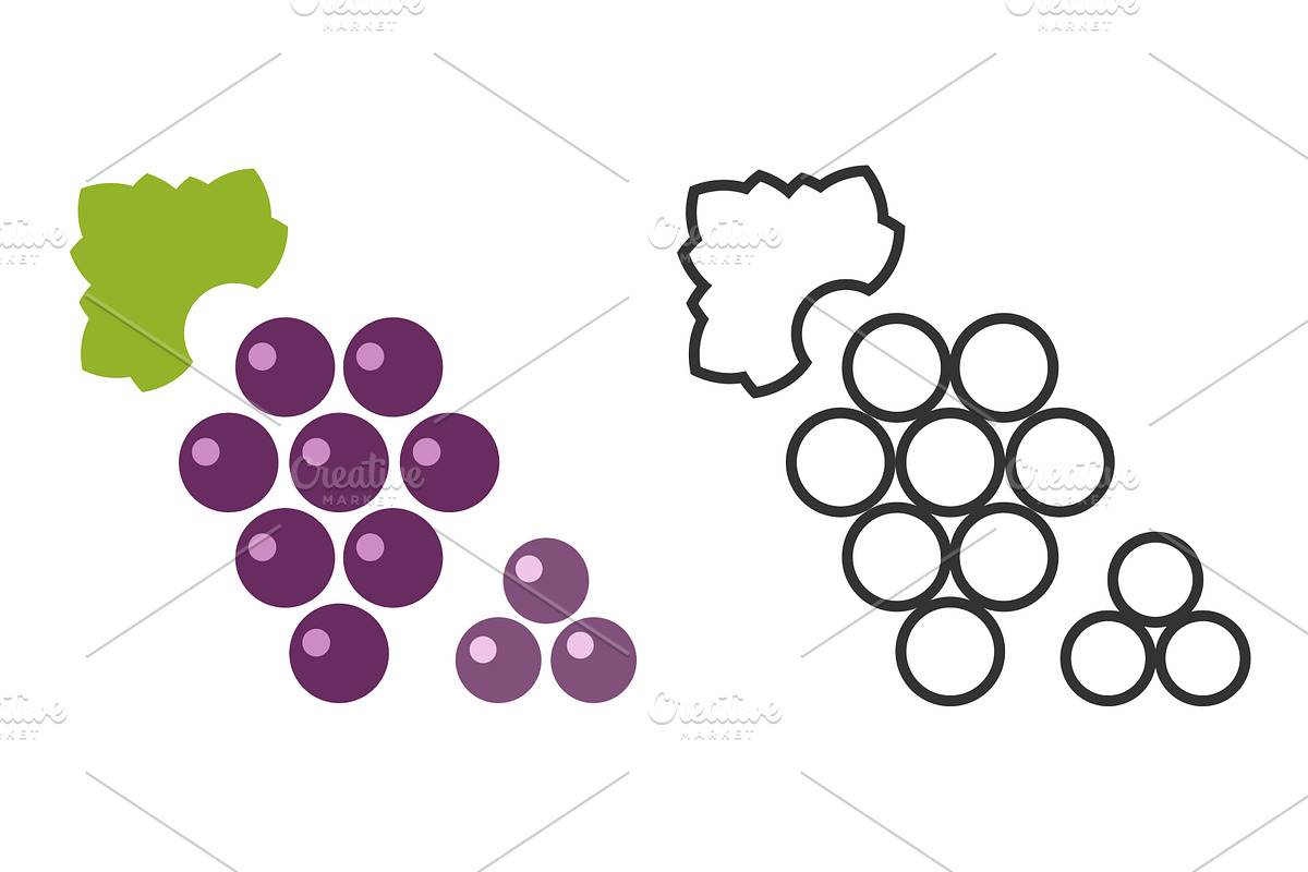 Illustration of grape line icons, a Food Illustration by okskukuruza