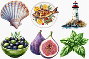 Watercolor Mediterranean Clipart, an Illustration by Canvas Craft (Thumbnail 3 of 7)