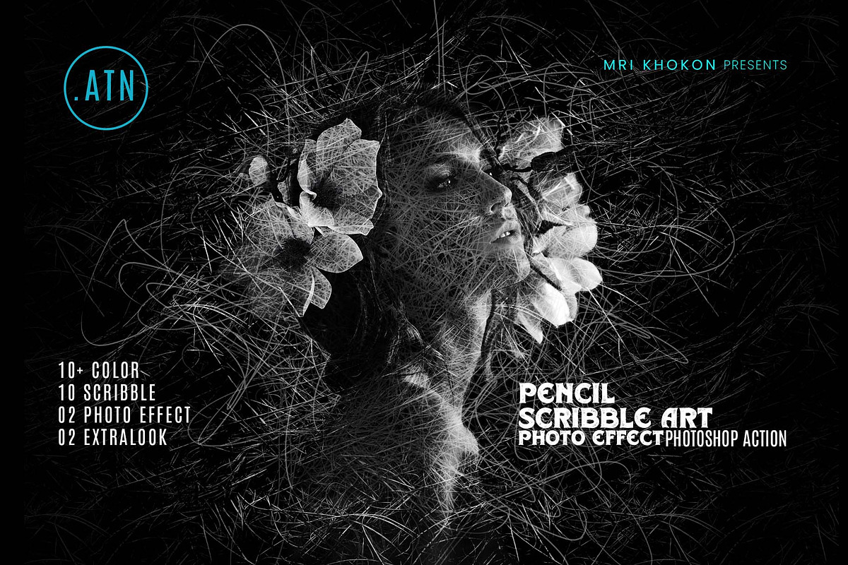 Pencil Scribble Art Photoshop Action, an Action Add-On by MRI STUDIO (Photo 1 of 10)