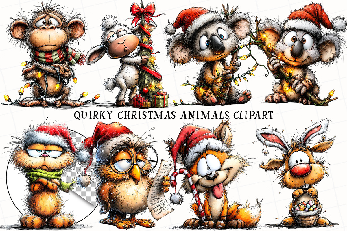 Quirky Christmas Animals Clipart, an Illustration by OK Design (Photo 2 of 6)