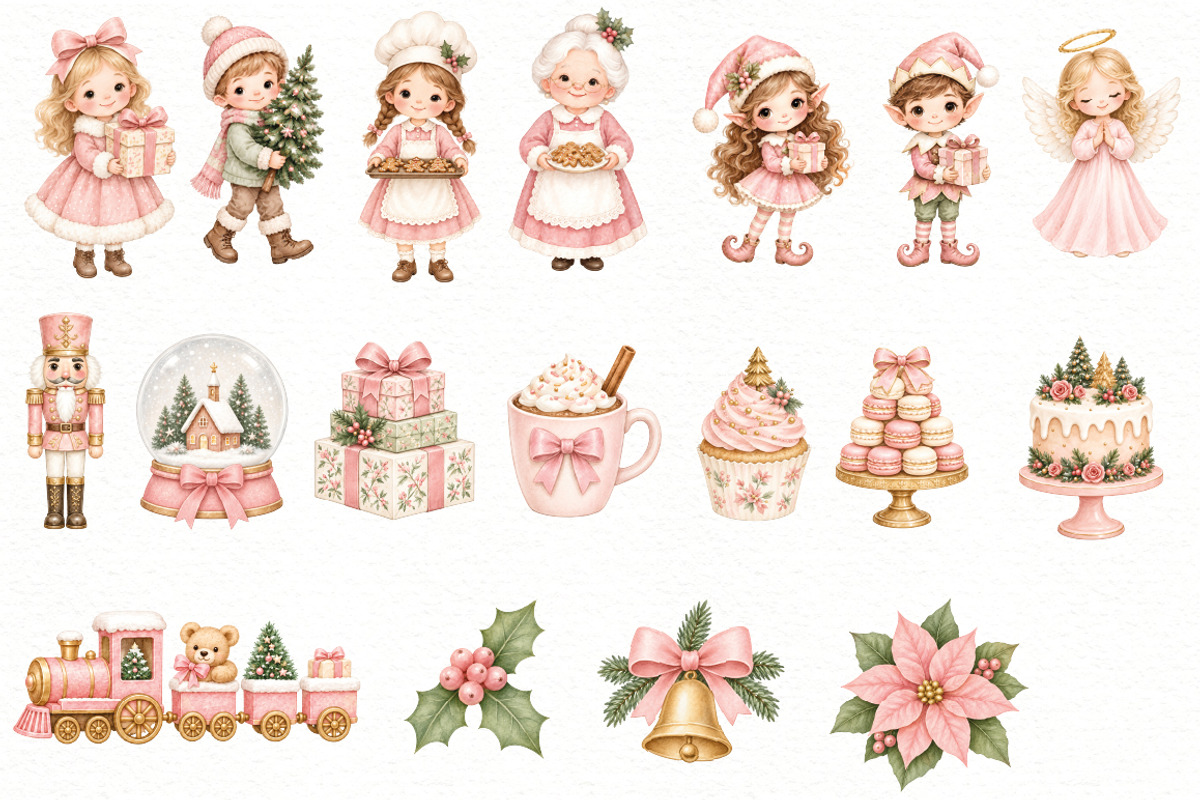 Pink Christmas Clipart Bundle, a Seasonal Illustration by Villa 11 Estudio (Photo 3 of 7)