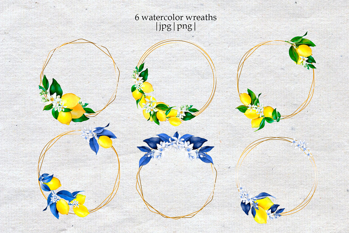 Watercolor Lemon Tiles 69 Assets, a Decorative Illustration by SunnJaneArt (Photo 9 of 14)