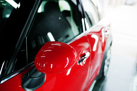 Mirroe in red polished car professional detailing garage., a Transportation Photo by AS photostudio