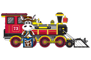 Cartoon Donkey Cowboy & Train