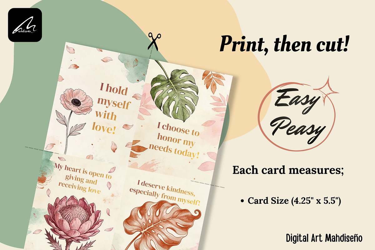 Boho Botanical Affirmation Cards, a Card Template by Digital Art Mahdiseño (Photo 3 of 13)