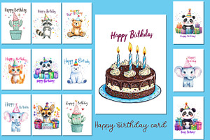 Happy birthday card bundle, an Illustration by Designworld
