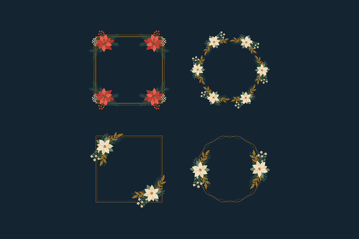 Poinsettia Christmas Frames, a Seasonal Illustration by moja doodle (Photo 8 of 9)