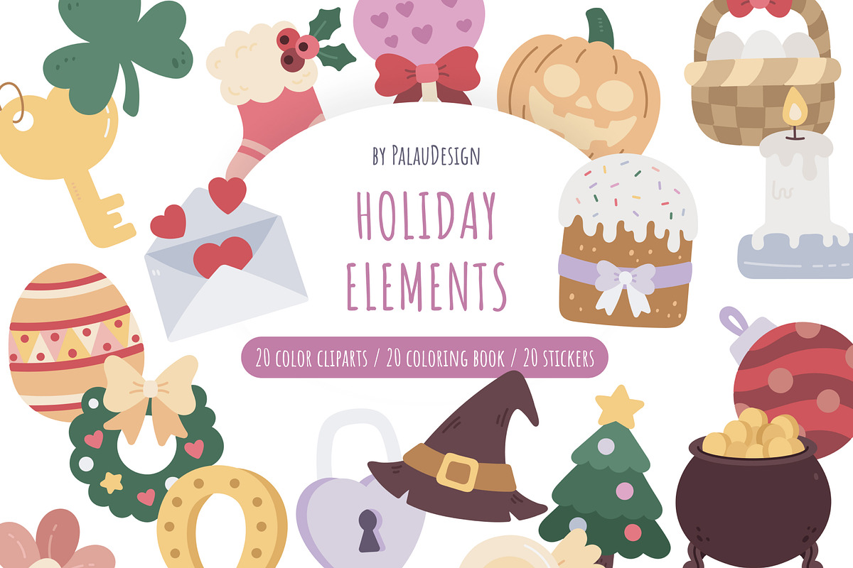 Holiday Elements Clipart Set, a Seasonal Illustration by Palau (Photo 1 of 10)