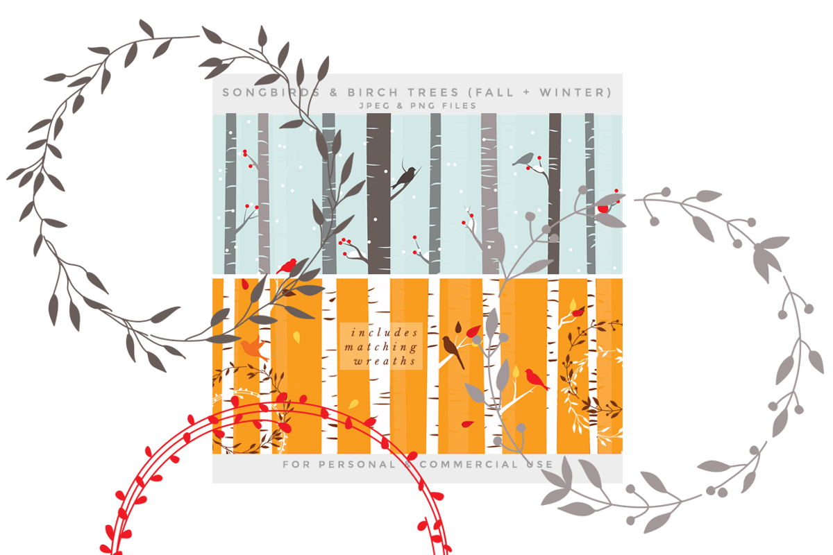 Birch trees winter fall clip art, a Seasonal Illustration by WinchesterLambourne (Photo 3 of 4)