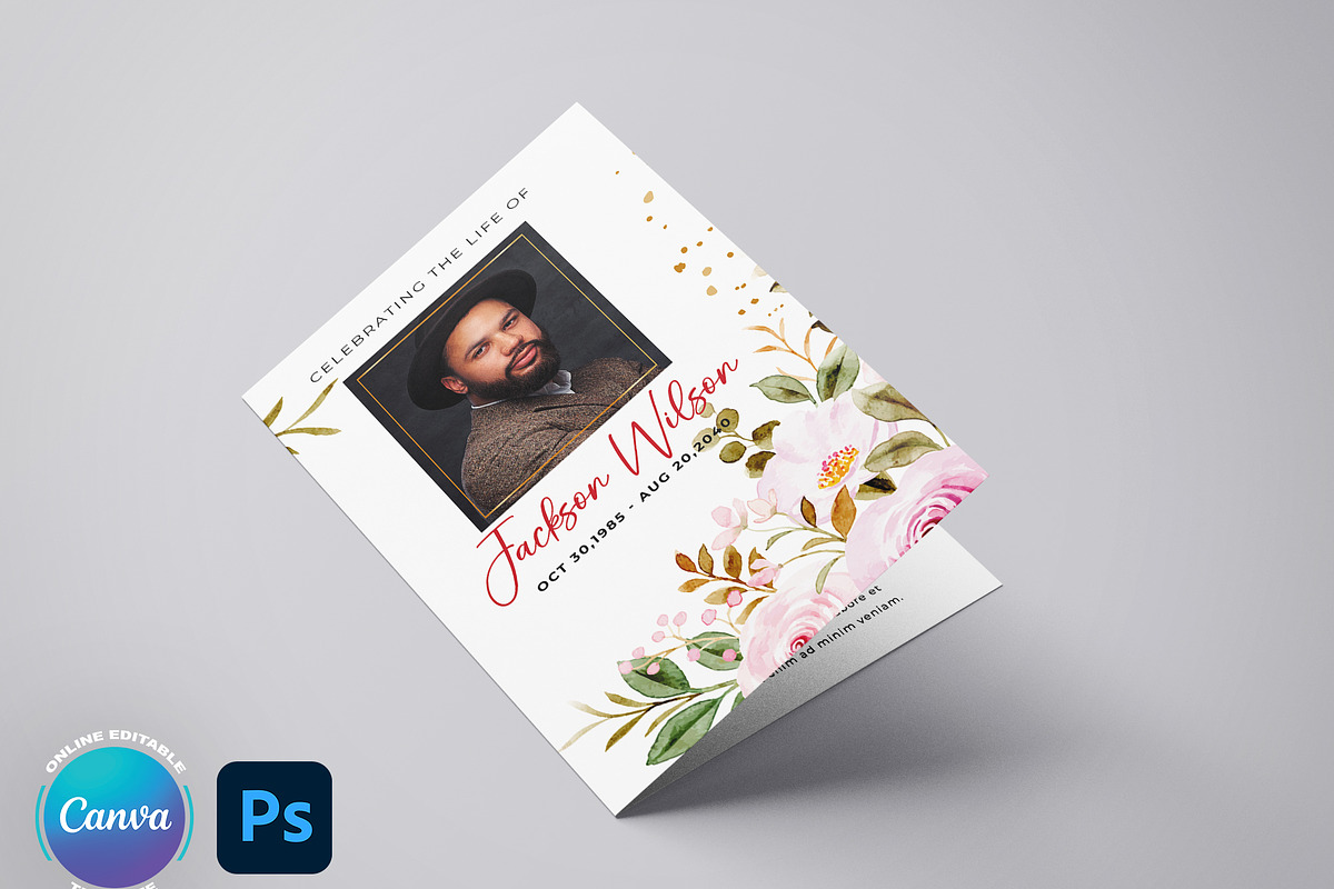 Rose Flower Funeral Program Template