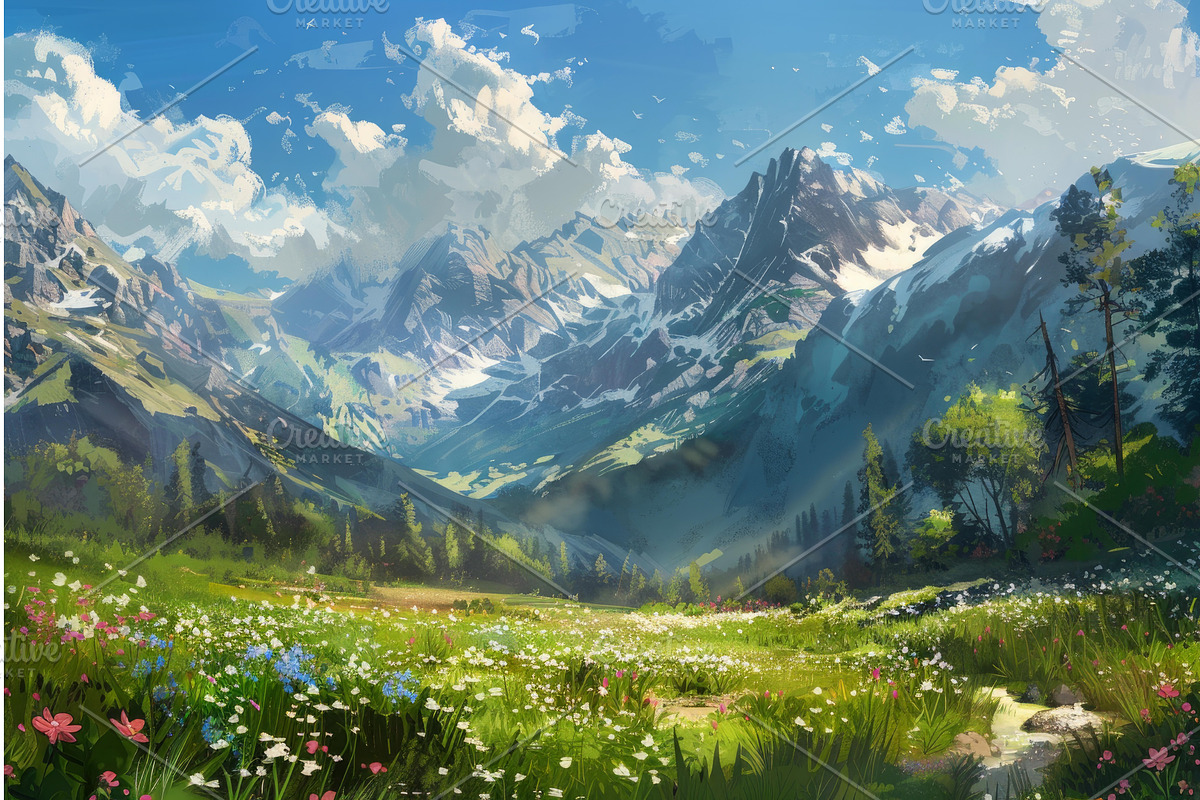 Idyllic landscape depicting green, an Illustration by Ylivdesign